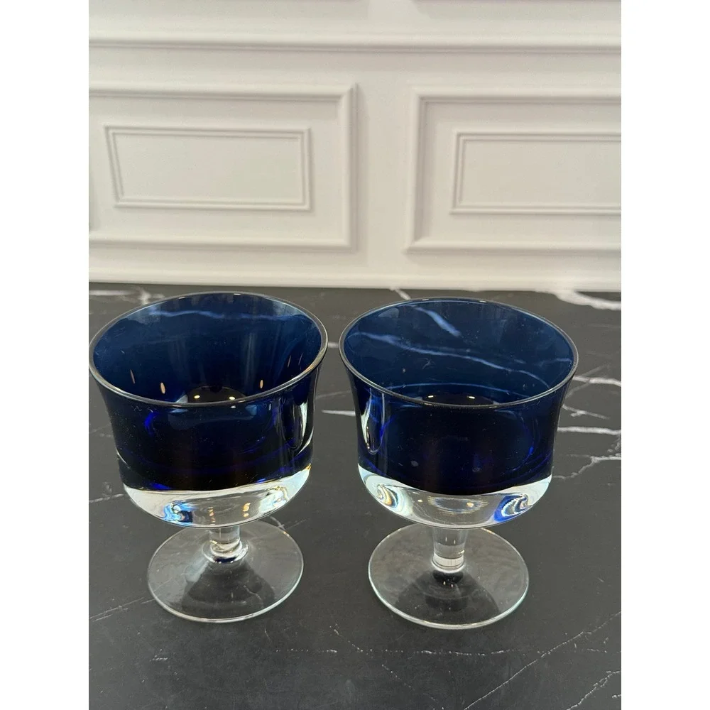 VTG PAIR (2) Denby Mirage Blue MCM Coupe Champagne Sherbet Glasses 4in